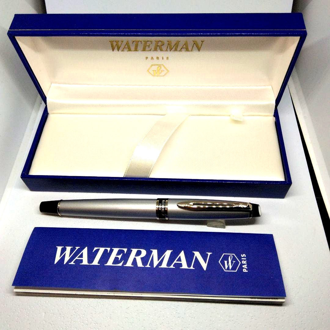 WATERMAN Silver fountain pen with dedicated case and instruction manual displayed
