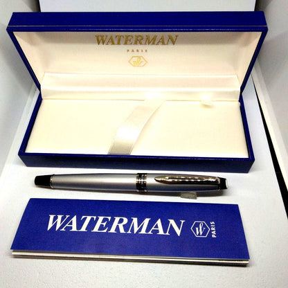 WATERMAN Silver fountain pen with dedicated case and instruction manual displayed
