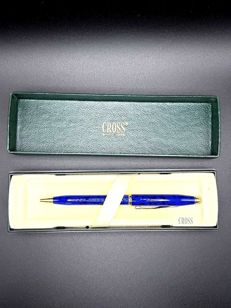 CROSS Classic Century 1990s blue marble ballpoint pen with gold accents and case