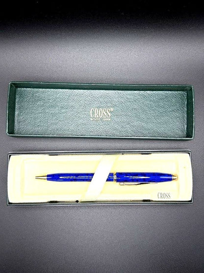 CROSS Classic Century 1990s blue marble ballpoint pen with gold accents and case