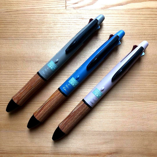 Set of three Pilot multi-function pens with ballpoint and mechanical pencil in wood earth colors