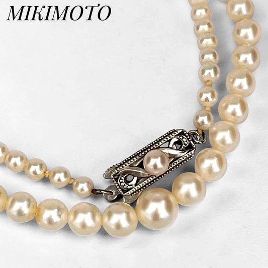 MIKIMOTO Pearl Gradient Necklace featuring genuine pearls 3.9-7.2 mm with silver fittings on a 43 cm chain