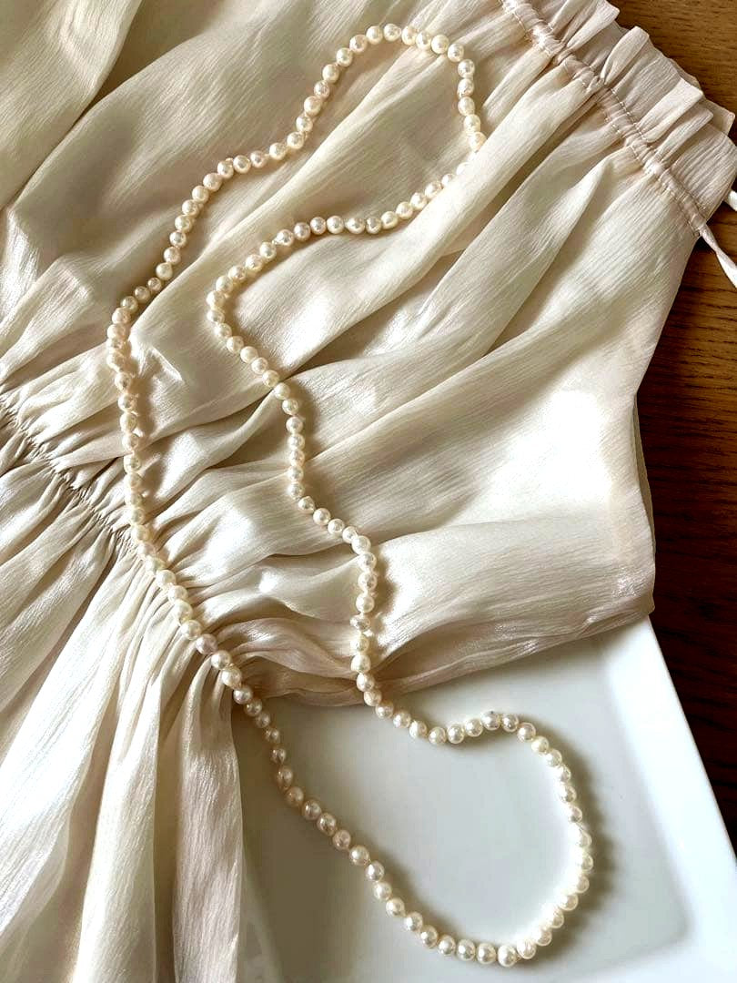 Akoya pearl long necklace 100cm with off-white 6.5-7mm baroque pearls, slip-on style, no clasp