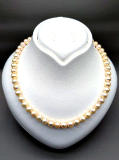 Akoya genuine pearl necklace with 7.5-8mm champagne yellow pearls, 42.8cm length