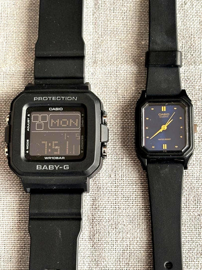 Casio Baby-G digital watch in black with a free Casio analog watch, both lightly used Japan import