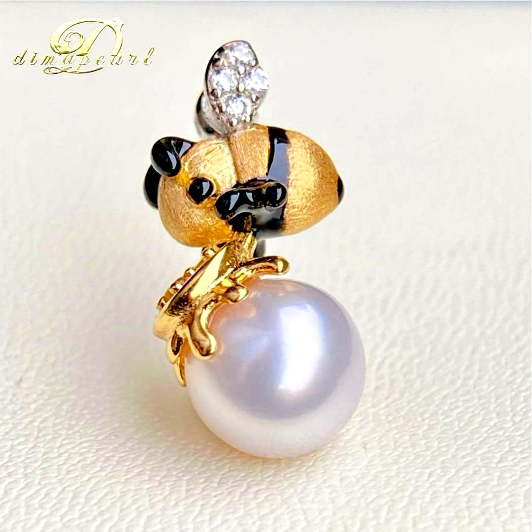 Honesty Pearl Akoya 7.8mm white pink round pendant with S925 18K plating and cubic zirconia stones