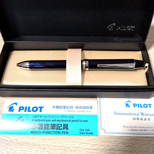 Pilot RiDGE multi-function pen with black and blue ink, sleek black body, shown on white background