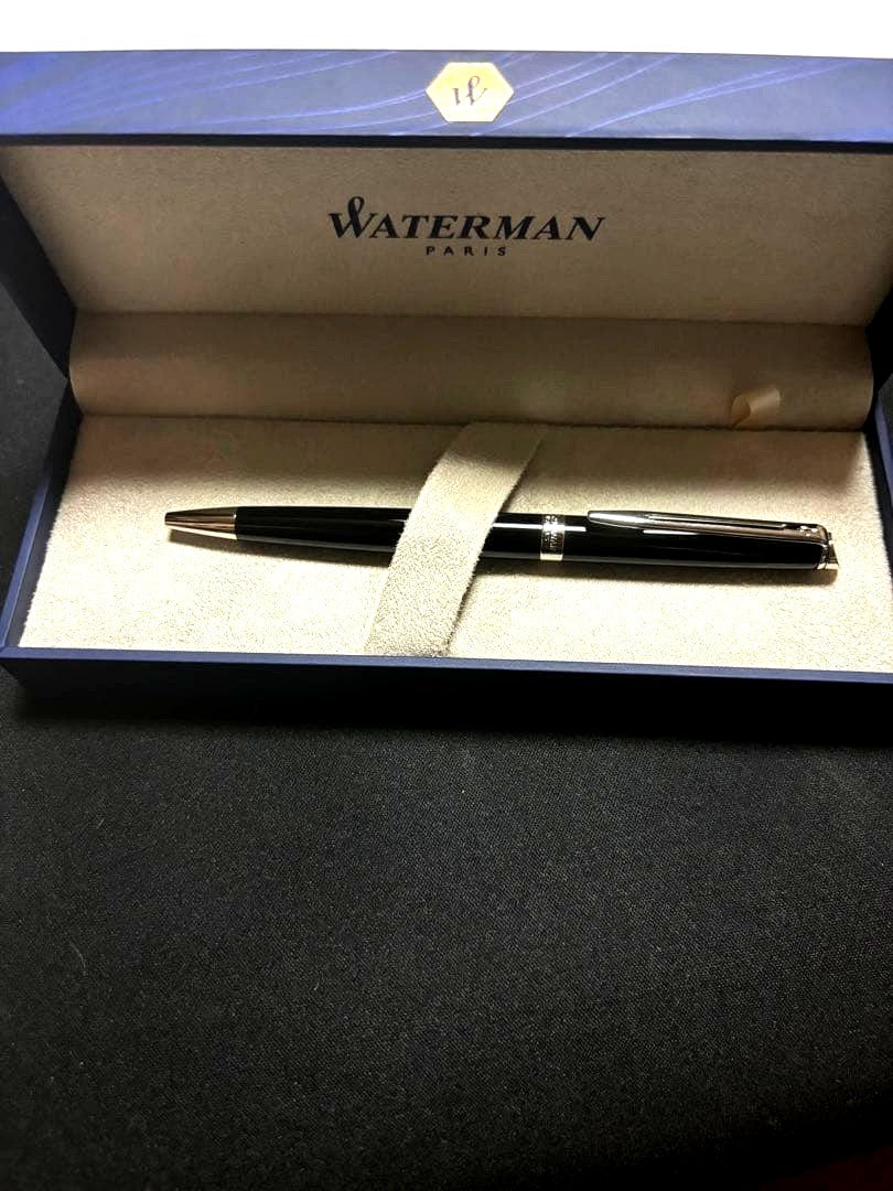 Waterman black metal ballpoint pen with a sleek design and included protective case