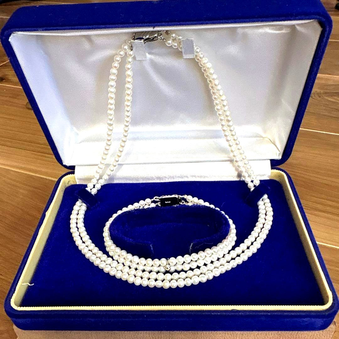 Akoya baby pearl necklace and bracelet set with 3.5mm white pearls on SV925 chain