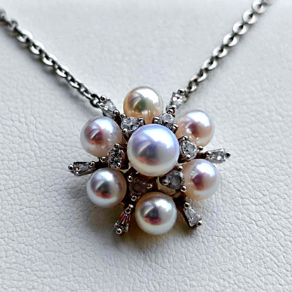 Akoya Pearl Baby Pearl Flower Pendant with 5.5mm and 4.5mm pearls set in silver 20mm earring