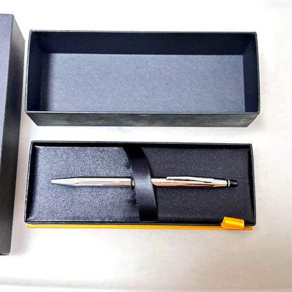Cross Chrome silver ballpoint pen with case and outer cover showing slight discoloration