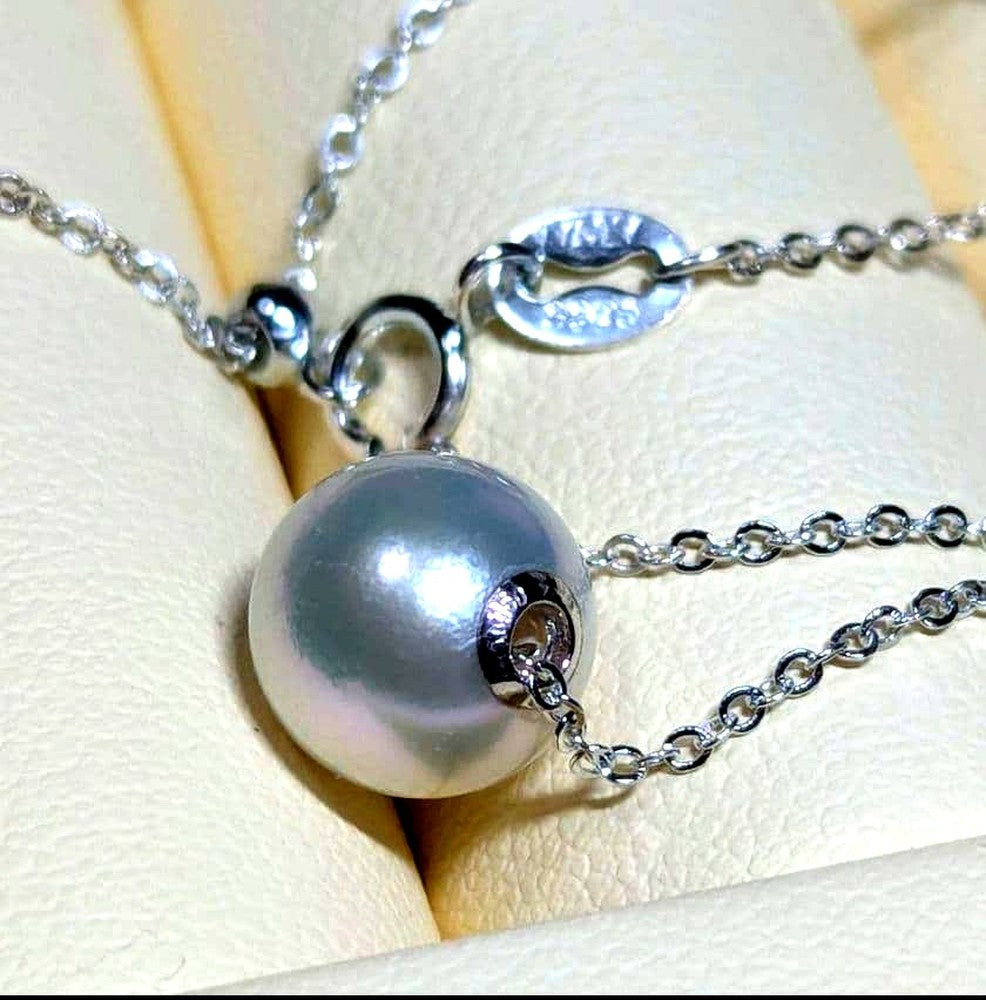 K18WG 8.7mm natural Akoya pearl pin chain necklace in 18K white gold