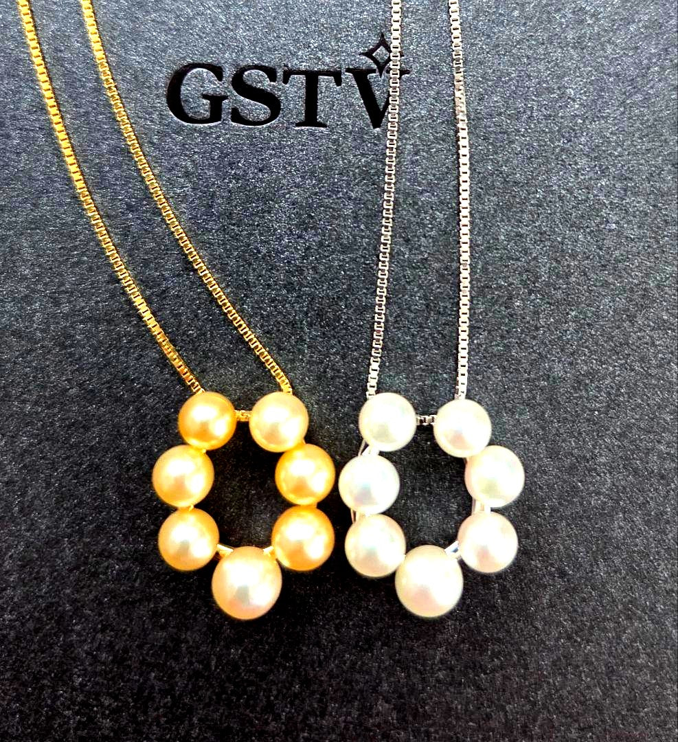 GSTV SV Akoya Pearl Horseshoe Motif Necklace 2 Set featuring 5-6mm pearls on 50cm silver Venetian slide chains