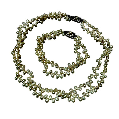 Mikimoto 925 silver necklace and bracelet set featuring freshwater pearls with 40 cm necklace and 17 cm bracelet