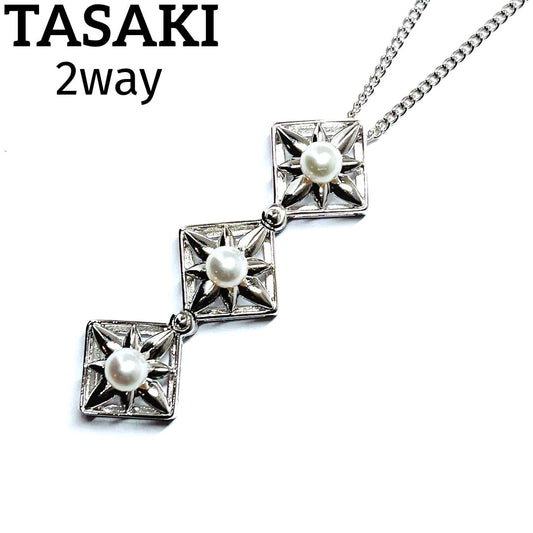 Tasaki Pearls Square Necklace 3way with 4.1mm pearls on a 49cm silver chain