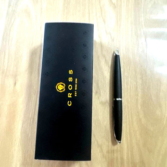 Used CROSS ballpoint pen with black body and black ink, shown on white background