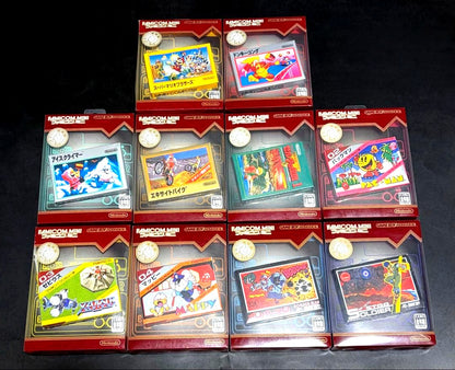 GBA Famicom Mini First Series 10 Items Set showing main boxes and original packaging with instructions