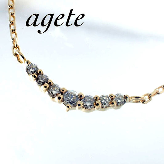 Agete K10 Yellow Gold necklace with 0.05ct diamond pendant, delicate and elegant design