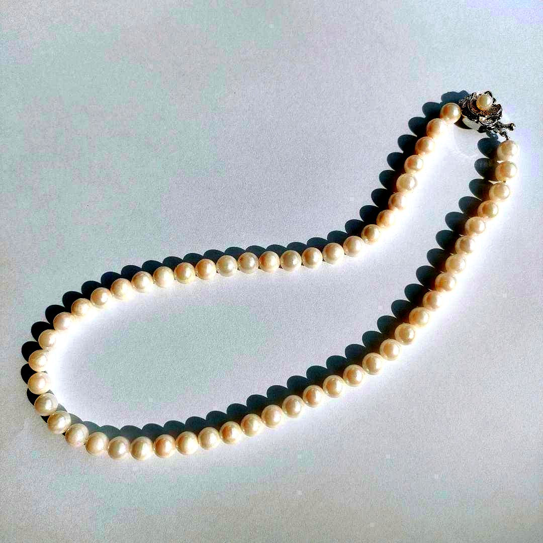 Honma Pearl real pearl necklace with round pearls and silver stamp SV white, 41 cm length