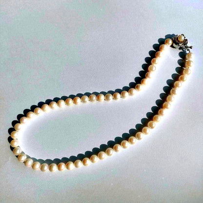 Honma Pearl real pearl necklace with round pearls and silver stamp SV white, 41 cm length