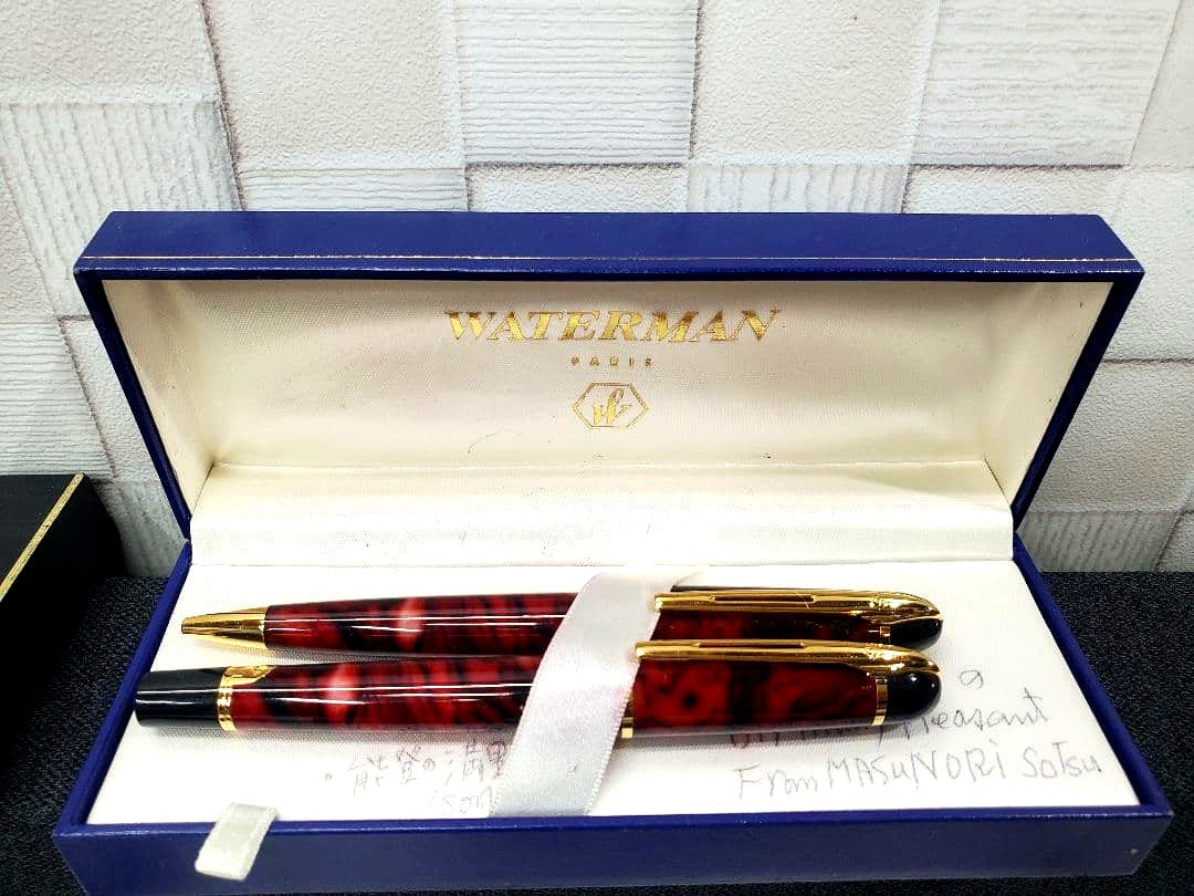 WATERMAN fountain pen and ballpoint pen set with stained and scratched case