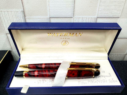 WATERMAN fountain pen and ballpoint pen set with stained and scratched case