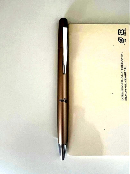 Pilot FriXion Ball Knock Biz pen in champagne gold with black 0.5mm tip and clickable design