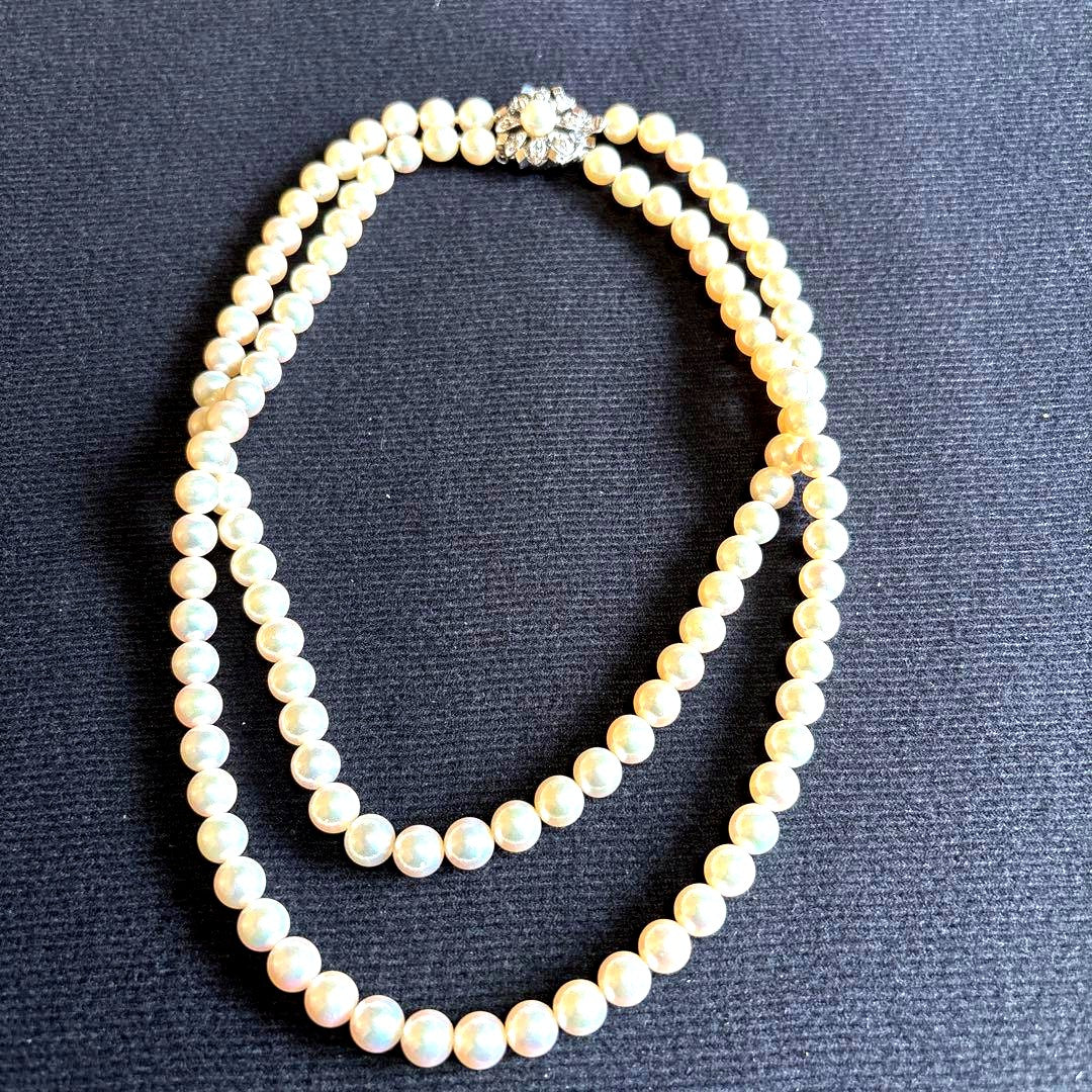Akoya pearl 2-row necklace with silver clasp, length approximately 41 centimeters