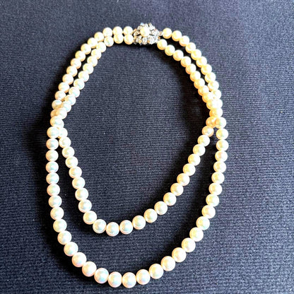 Akoya pearl 2-row necklace with silver clasp, length approximately 41 centimeters
