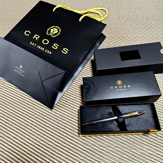 Cross Retro Series silver and gold contrast ballpoint pen with dedicated case and paper bag