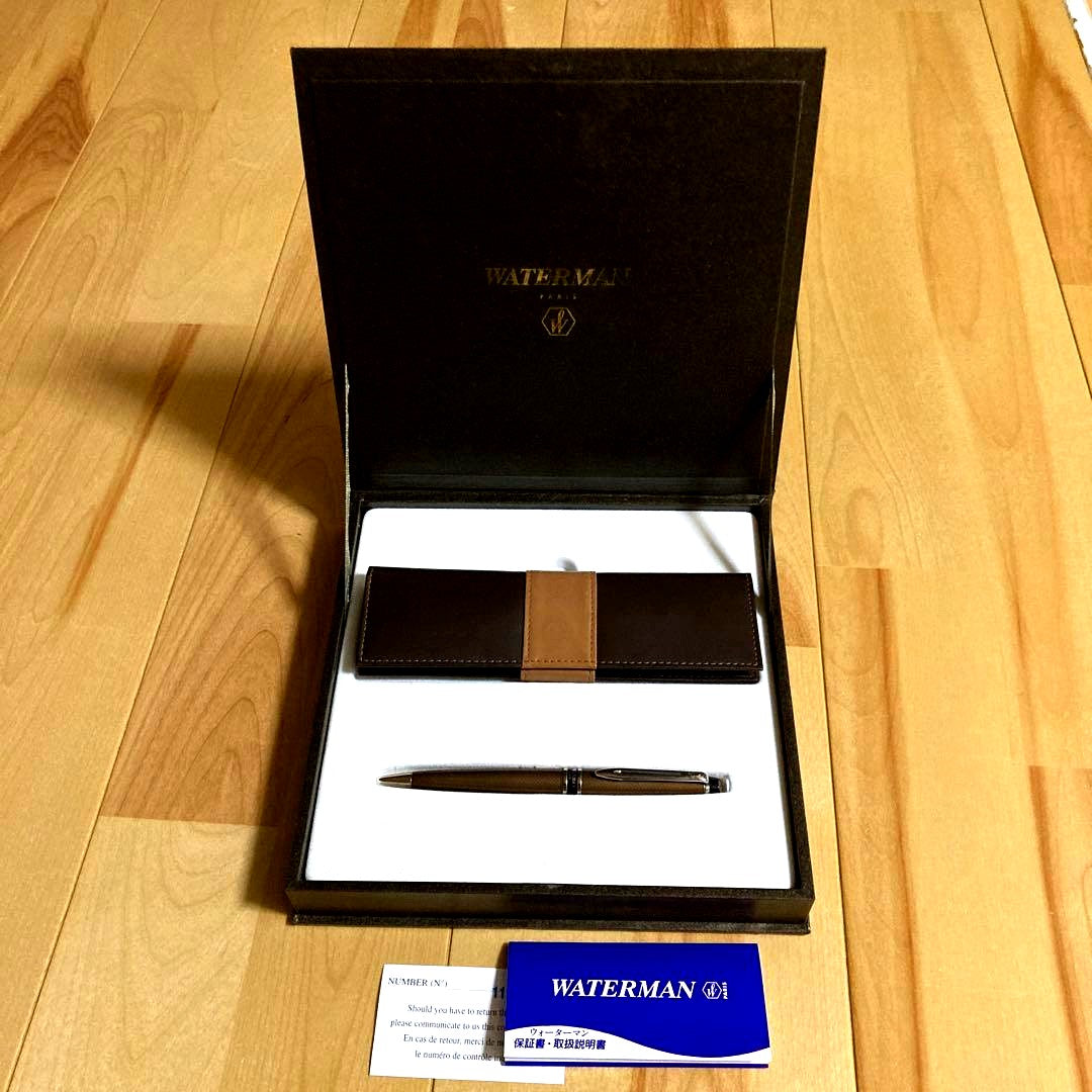Waterman Expert City Line ballpoint pen in Urban Brown with included pen case, shown slightly scuffed