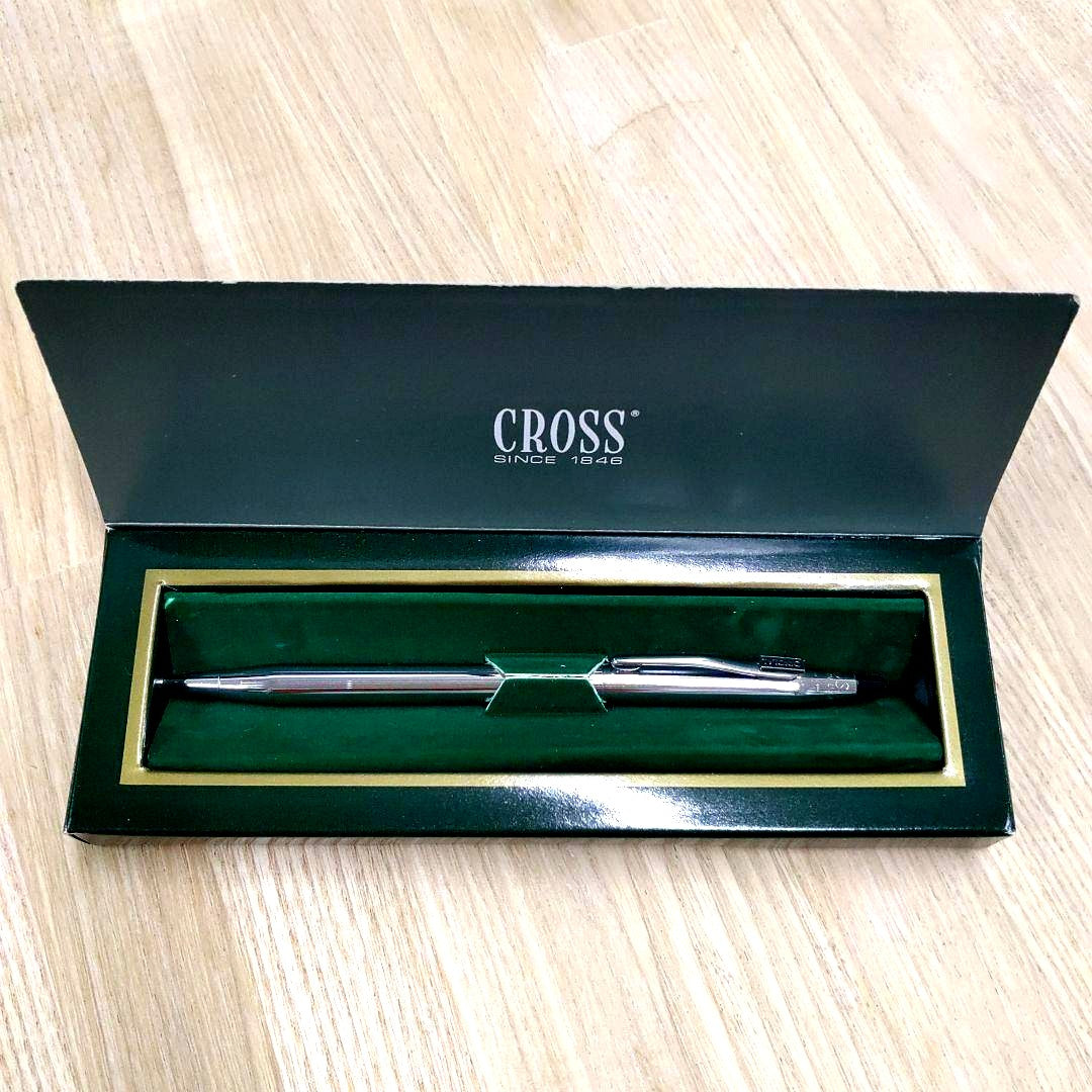 Silver CROSS ballpoint pen with blue ink and a matching dedicated case