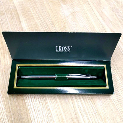 Silver CROSS ballpoint pen with blue ink and a matching dedicated case
