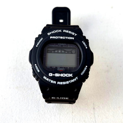 Casio G-Shock GWX-5700 radio wave solar watch in black, Japanese import, front view of watch face and strap