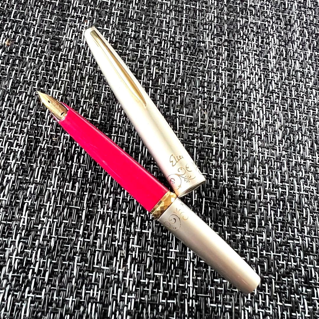 PILOT Elite Fountain Pen with 18K gold tip in pink silver color, short size designed for ladies