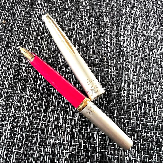 PILOT Elite Fountain Pen with 18K gold tip in pink silver color, short size designed for ladies