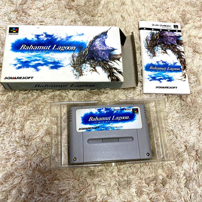 Bahamut Lagoon Super Famicom game cartridge with original box, used condition