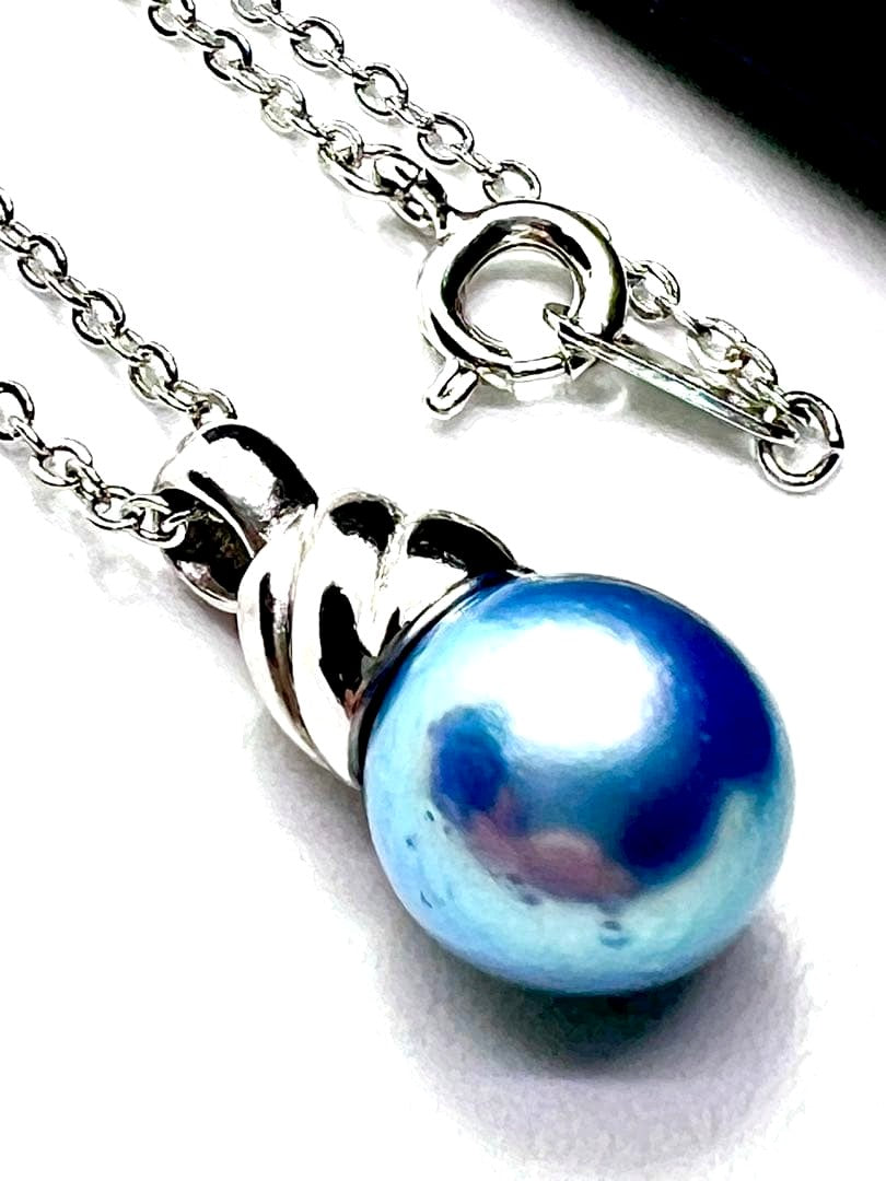 42cm Akoya pearl necklace with 10mm round genuine indigo blue pearls