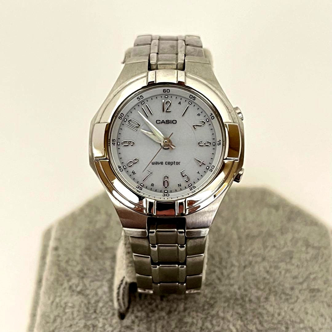 Casio Wave Ceptor LWQ-150 women's radio-controlled solar watch with quartz movement and white strap