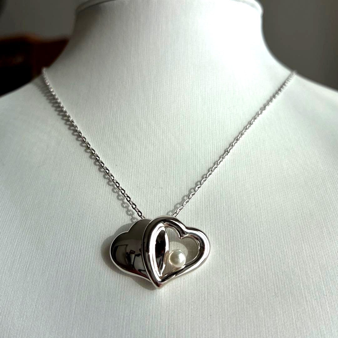 MIKIMOTO Heart Silver Pearl Necklace #684 featuring a silver heart pendant with pearl on a 40cm chain