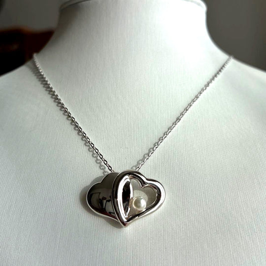 MIKIMOTO Heart Silver Pearl Necklace #684 featuring a silver heart pendant with pearl on a 40cm chain