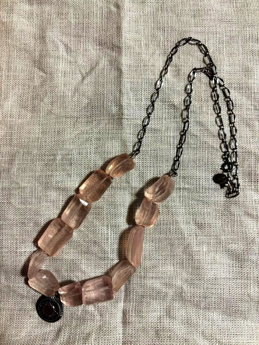 Agete silver 925 necklace with antique finish and rose quartz stone, 50 cm length