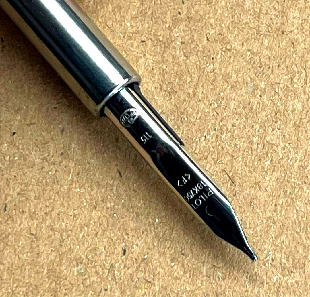 Pilot fountain pen with 18K 750 fine nib in black shown on a white background