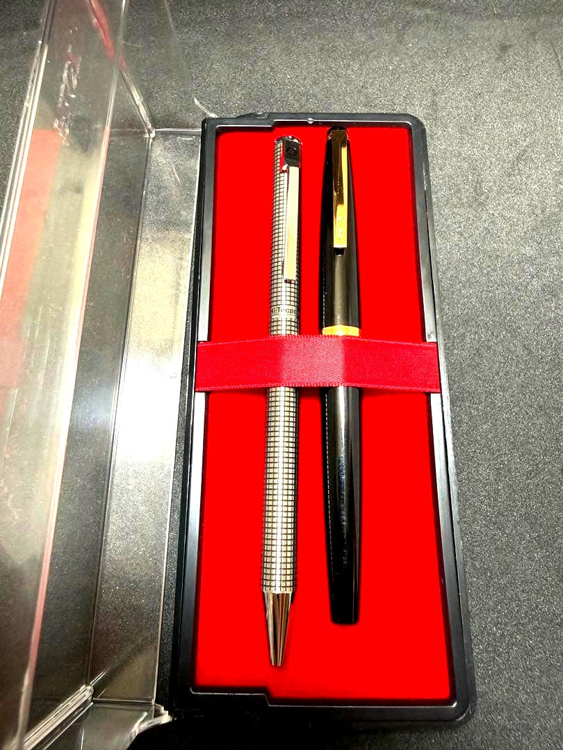 Pilot Hi-Tecpoint fountain pen set with silver checkered metal pattern in dedicated case with instruction manual