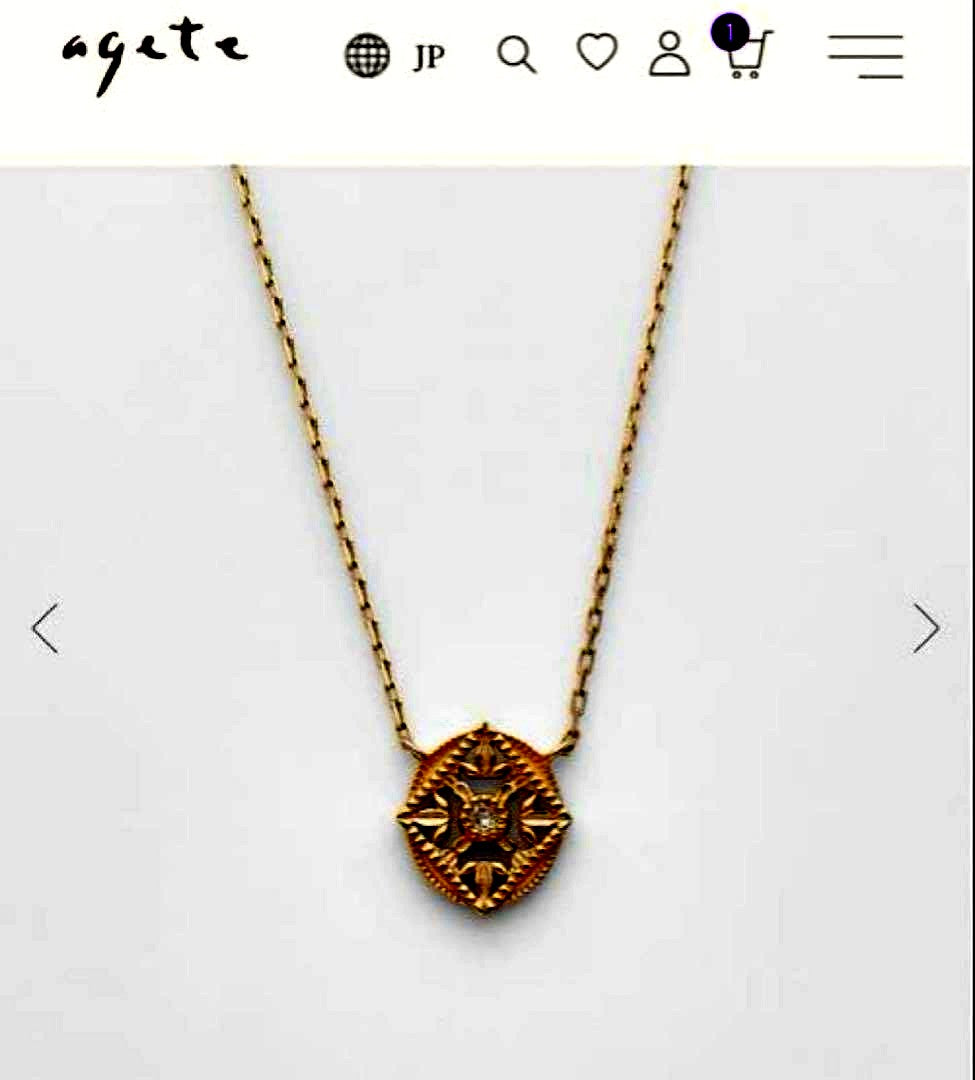 agete K10 gold necklace featuring a 0.01ct diamond pendant on delicate chain