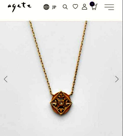 agete K10 gold necklace featuring a 0.01ct diamond pendant on delicate chain