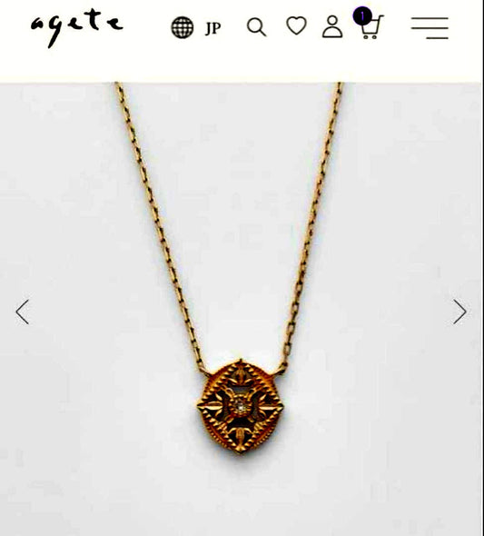 agete K10 gold necklace featuring a 0.01ct diamond pendant on delicate chain