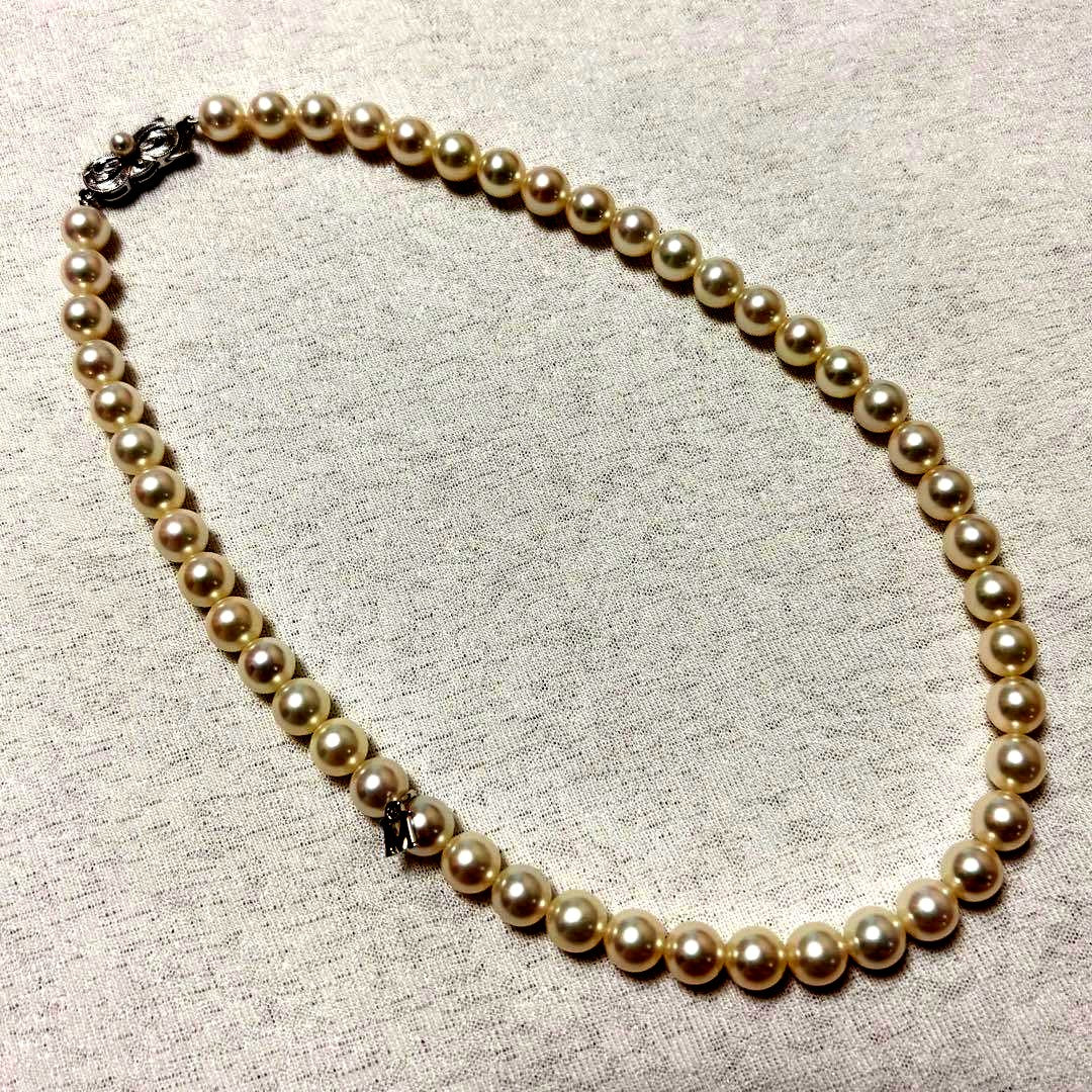 Mikimoto pearl necklace with 7.0-7.5mm pearls on a white gold K14WG chain, 38 cm length