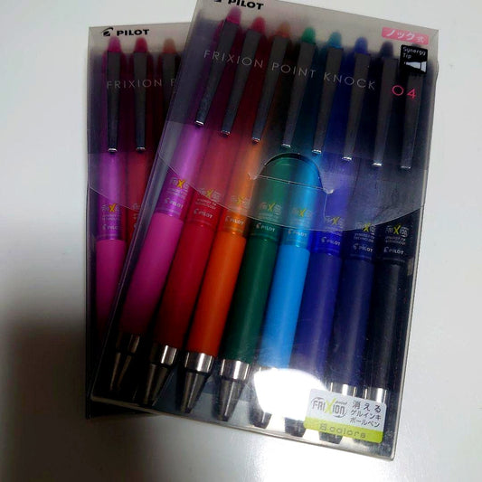 Two sets of Pilot Friction Point Knock 04 pens with 8 different ink colors in each set