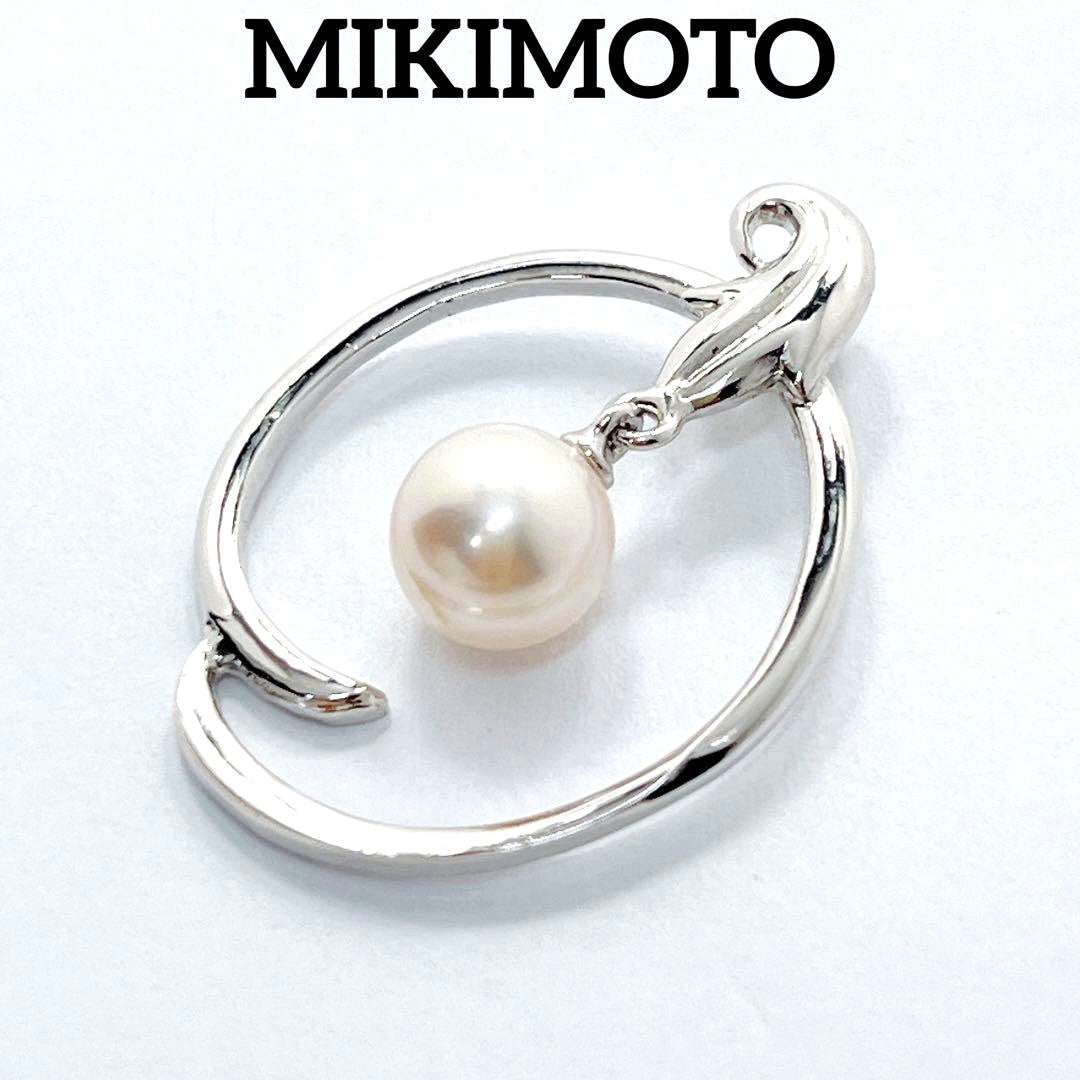 MIKIMOTO Akoya pearl necklace pendant top featuring 6.4mm white pearl set in silver